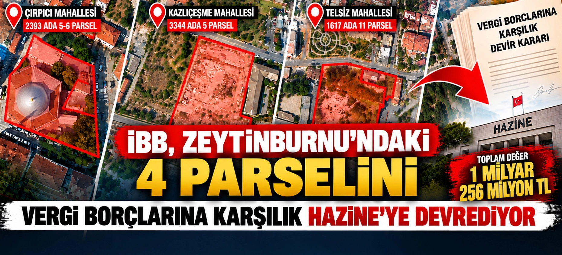İBB, Zeytinburnu&rsquo;ndaki 4 Parselini Vergi Bor&ccedil;larına Karşılık Hazine&rsquo;ye Devrediyor. Arazilerin toplam değeri 1 milyar 256 milyon TL